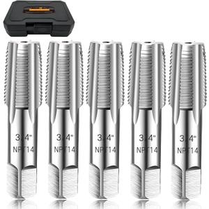 5-Piece NPT Pipe Tap Set, Precision Carbon Steel NPT Tap Set for Clean Accurate Threads, 3/4" NPT Tap, Perfect for Plumbers Mechanics DIYers, with Durable Plastic Case.