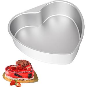 HEYYUMI Heart Shaped Cake Pan, 8 Inch, Aluminum, Nonstick, Heart Cake Tin Mold for Baking, Silver
