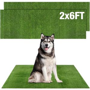 GLOBREEN Fake Grass Pee Pads for Dogs Potty Training, 2 PCS Replacement 2FT X 6FT Artificial Turf Outdoor Rugs for Pets Patio Balcony, with Drainage Hole