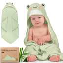 KeaBabies Hooded Baby Towel for Newborn - Viscose Derived from Bamboo Large Baby Bath Towels with Hood for Boys, Girls, Toddler, Extra Absorbent & Soft Newborn Bath Essentials (Frog, Regular)