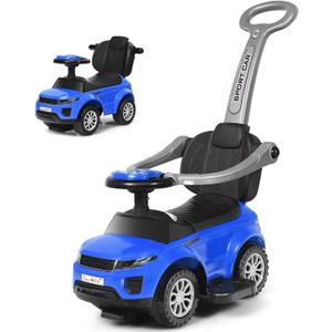 Costzon 3 in 1 Ride on Push Car, Stroller Sliding Walking Car with Horn, Music, Light, Under Seat Storage, Parental Handle, Armrest Guardrails, Ride on Toy for Boys & Girls (Blue) (Blue)