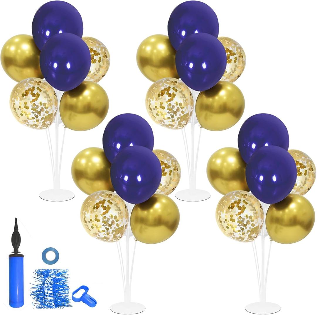 4 Set Blue Gold Balloon Stand Balloon Centerpieces Table Decorations for Birthday Wedding Anniversary Retirement Graduation Decorations Class of 2026 New Years Eve Party Supplies