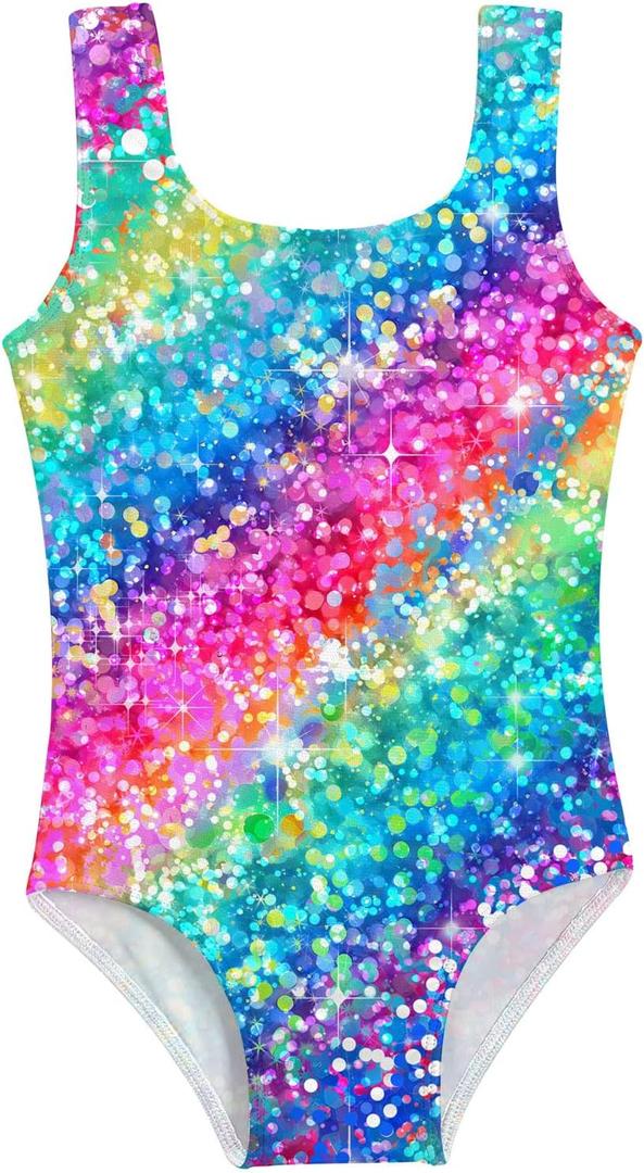 Funnycokid Gymnastics Leotards for Girls Sparkly Colorful Kids Tumbling Outfit (7-8 Years, Diamond Rainbow)