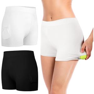 2 Pieces Tennis Under Shorts with Ball Pockets Yoga Workout Women's Shorts Black White for Women Tummy Under