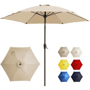 7.5FT Large Outdoor Patio Umbrella with Crank & Tilt - Durable Market Umbrella for Outdoor Patio with 6 Fiberglass Ribs for Poolside,Deck,Yard,Garden
