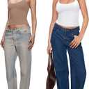 REORIA Women's Sexy Halter Backless Double Lined Tank Top Y2k Trendy Camisole Crop Tops (Beige, M)