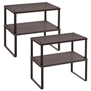 SONGMICS Spice Racks, Set of 4 Metal Cabinet Shelf Organizers, Countertop Organizers, Shelf Risers, Stackable, Expandable, Brown UKCS06BR