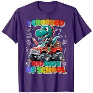 I Crushed 100 Days of School Dinosaur Monster Truck Boy T-Shirt (Medium)