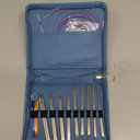 Froggod 4.5-Inch Aluminum Lace Interchangeable Circular Knitting Needle Set, Sizes US 1, 1.5, 2, 2.5, 4, 5, 6, 7 Interchangeable Knitting Needles Lace-Tip with 4 Assorted Cables with Project Bag (Blue)