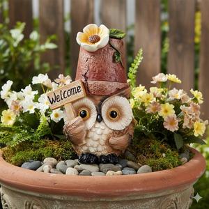Welcome Sign Owl Garden Decor Outdoor Cute Owl Statue for Yard Patio, 3.9 x 2.7 x 6.1 inches