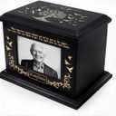 Cremation Urns for Human with Photo Frame, Urn for Ashes for Women, Wooden Urn for Ashes Adult Male, Keepsake Box Casket for Humans up to 260 lbs (Black, L, Tree of Life)
