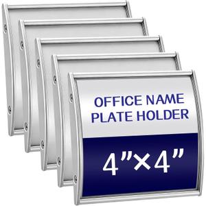 Hicarer Set of 5 Curved Name Plate Holder - 4'' x 4'' Aluminum Silver Wall Mount Door Sign Holder with Adhesive Tape for Office Business Cubicle Door