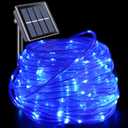 YEGUO Solar Rope Lights Outdoor Waterproof, 66ft 200 LED Blue String Lights, 8 Modes Fairy Lights in Clear Thin Tube