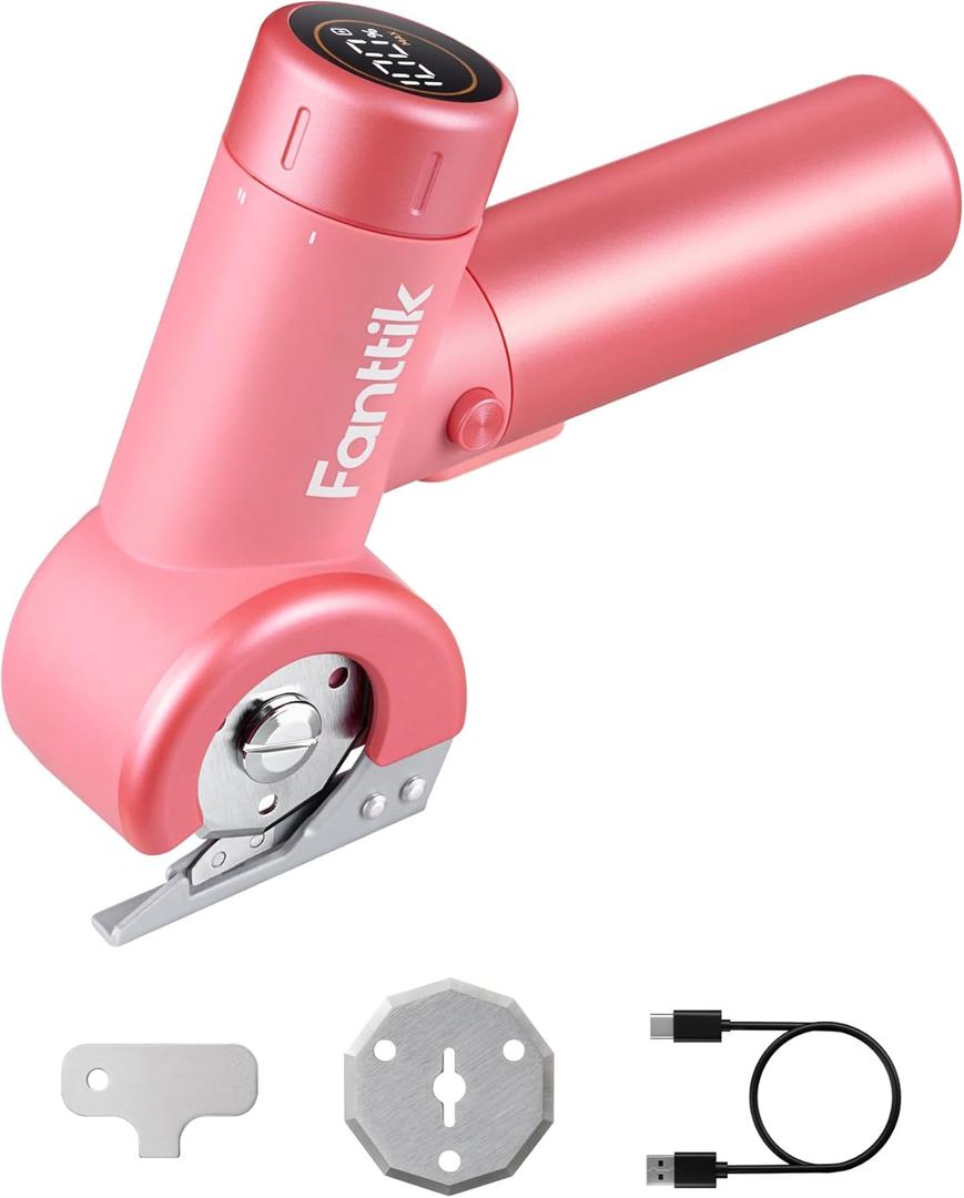 Fanttik C8 Nano Easyswap Cordless Electric Scissors with LED Display, Type-C Rechargeable Cardboard Cutter with 2 Blades, EasySwap Blade Change, LED Light, for Thin Cardboard Box Carpet Leather, Pink