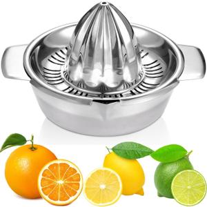 Citrus Lemon Orange Grapefruit Juicer Manual Squeezer 304 Stainless Steel Robust Hand Juicer Reamer Rotation Press with Strainer10oz Bowl, 2 Pour Spouts, Dishwasher Safe, Easy to Clean, Heavy Duty