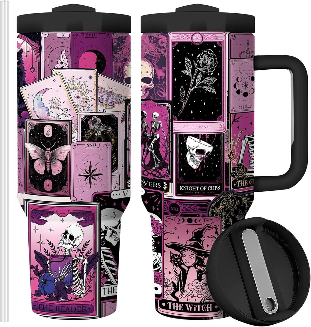 Tumbler with Lid and Straw Travel Coffee Mug Gifts for Astrology, Tarot CardsCelestial, Moon, Galaxy Lovers 40oz Tumbler with Handle Travel Mug Double Wall Vacuun Insulated Cup (Pack of 1)