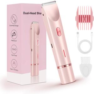 Dermave Bikini Shaver,Bikini Trimmer for Women,2 in 1 Dual Head Waterproof & Painless Electric Razors for Pubic Hair(Pink)