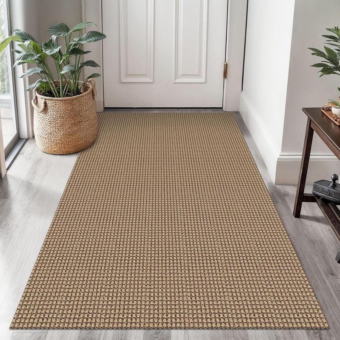 Braided Area Rug 3x5 Ft Washable Rugs for Entryway Throw Rugs Rubber Backed Boho Door Mat Indoor Entrance Cotton Kitchen Mats Woven Front Door Carpet for Foyer, Orange/Tan/Brown