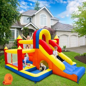 Bounce House, Inflatable Bounce House for Kids 3-10, Kids Bounce House with Long Slide, Ball Pit/Pool, Obstacles, Tunnel, Climbing Wall, Bouncy House Indoor & Outdoor Toddler Bouncy Fun