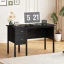 BHG Computer Desk with Drawers,Modern White Home Office Desk with Storage Filing Cabinet, Vanity Desk Makeup Dressing Table for Bedroom,Small Writing Table PC Desks for Study (Black, 43.3")