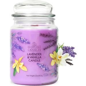 Spotless Leopard Vanilla & Lavender Candle 22oz Glass Jar with Wooden Wick in a Decorated Jar Within a Presentation Gift Box and Protective Shipping Box