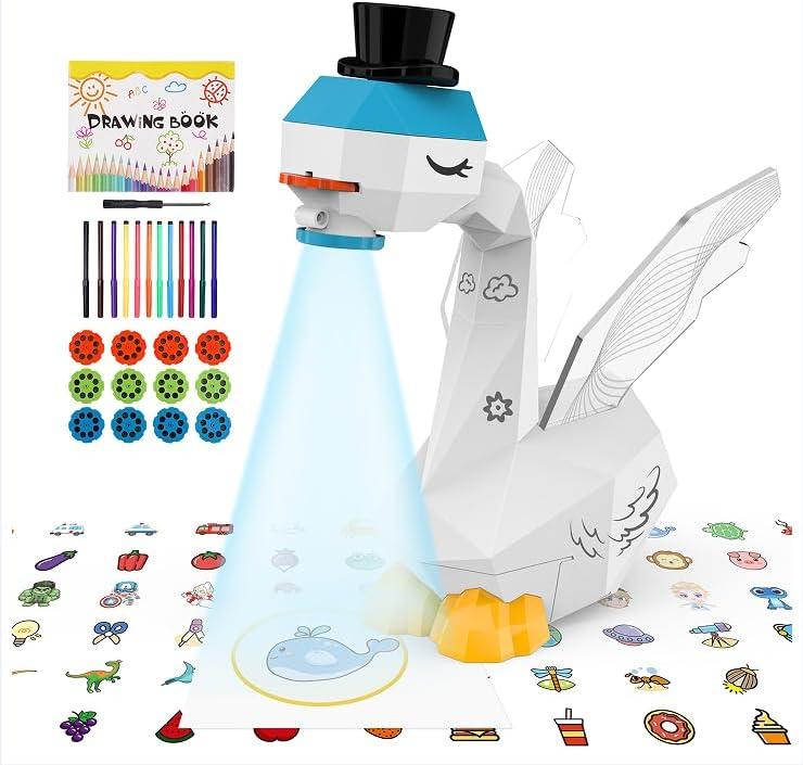 MFEESYOB Swan Drawing Projector for Kids, Tracing and Drawing Projector for Kids with Cute Swan Look, Smart Art Sketcher Projector with 96 Stencils, Toddler Toys for Girls Boys 3+, White