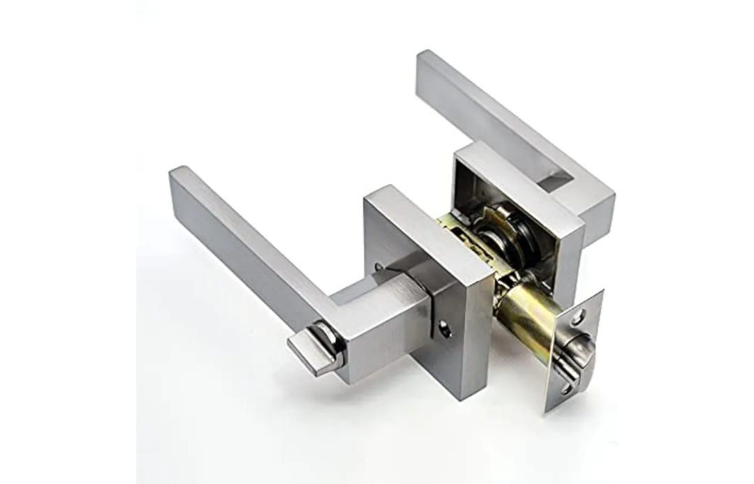 Door Lever Door Handle Door Handle Door Handle Lock Square Channel Privacy Mask Interior Bedroom Room Bathroom Three-Bar Spherical Lock Entry Door Lever Euro Door Lever (Color : Square Silver),2pcs