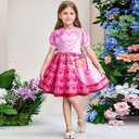 Kids Rise Red Costume Girls Bridget Pink Princess Dress Younger Queen of Heart Cosplay Outfit for Halloween Party (7-8 Years)