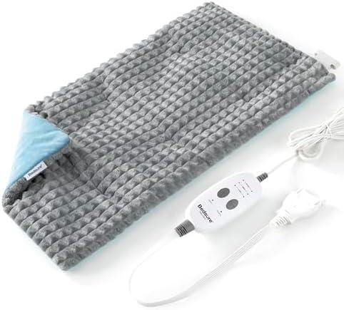 Bedsure Back Heating Pad for Neck and Shoulders, Weighted Heated Pad with Vibration, FSA Eligible Items, Birthday Gifts for Women Men Mom Men, Auto Shut Off, 5lbs 12" x 24", Grey