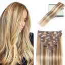LORIEN Clip in Hair Extensions Real Human Hair, Remy Human Hair Extensions Clip ins for Women, 100% Natural Human Hair, Double Weftm, 14inch 80g 8Pcs, #16/22 Light Blonde to Golden Blonde