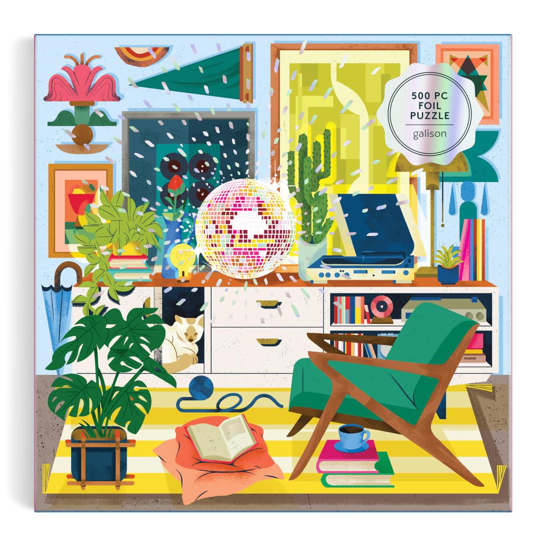 Galison Disco Life – 500 Piece Foil Jigsaw Puzzle Featuring Beautiful Artwork of Disco Ball Inspired Still Life
