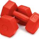 RBX Vinyl Coated Hand Weight Dumbbell Set - Hex Shaped, Roll Free for Body Building/Sculpting/Strength Training Exercise, (Set of 2) (5lb, Red)