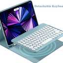 Galaxy Tab S8 Plus/S7 FE/S7 Plus 12.4” Case with Keyboard and Mouse Combo,Retro Round Keys Detachable Keyboard Case with S Pen Holder for Tab S7FE 2021/S7+ 2020/S8+ 2022 (Teal)