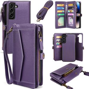 for Samsung Galaxy S25 Case Wallet for Women Men, Wireless Charging with RFID Blocking Card Holder, PU Leather Crossbody Strap Detachable Magnetic Phone Shell Purse 5G 6.2", Purple