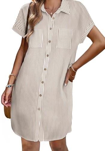 Zeagoo Women's Summer Dress 2025 Cotton Button Down Short Sleeve Tshirt Dresses Casual Flowy V Neck Loose Mini Beach Dress M Zeagoo Women's Summer Dress 2025 Cotton Button Down Short Sleeve Tshirt Dresses Casual Flowy V Neck Loose Mini Beach Dress M