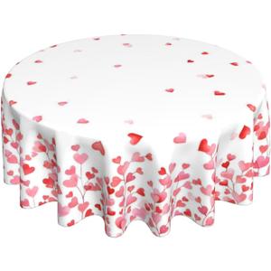 BETGINY Valentines Tablecloth Round 60x60 Inch, Red Pink Love Heart Table Cloth, Stain Resistance Polyester Anniversary Day Holiday Table Covers for Kitchen Dining Parties Picnic