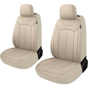 Premium Leather Car Seat Covers Front Set, Waterproof Stain-Resistant Seat Covers for Cars, Universal Automotive Interior Covers for Sedan SUV Truck Pick-up Van, Beige