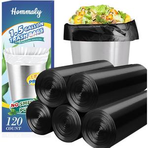 1.5 Gallon 120 pcs Small Black Trash Bags, Strong 1.3 Gallon 1.5 Gallon 1.6 Gallon Garbage Bags, Bathroom Trash Can Bin Liners,Mini Bags Waste Basket Liner,Fit 5-6 Liter, 1.5 Gal-Black-120
