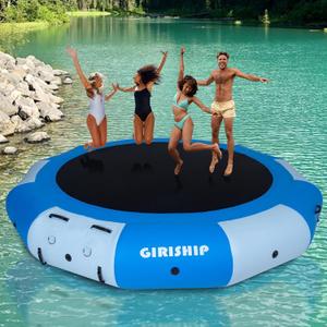 12FT Inflatable Water Trampoline, Floating Lake Trampoline for Adults Portable Bounce Swim Platform for Lake, Pools with Rope Ladder NO Pump
