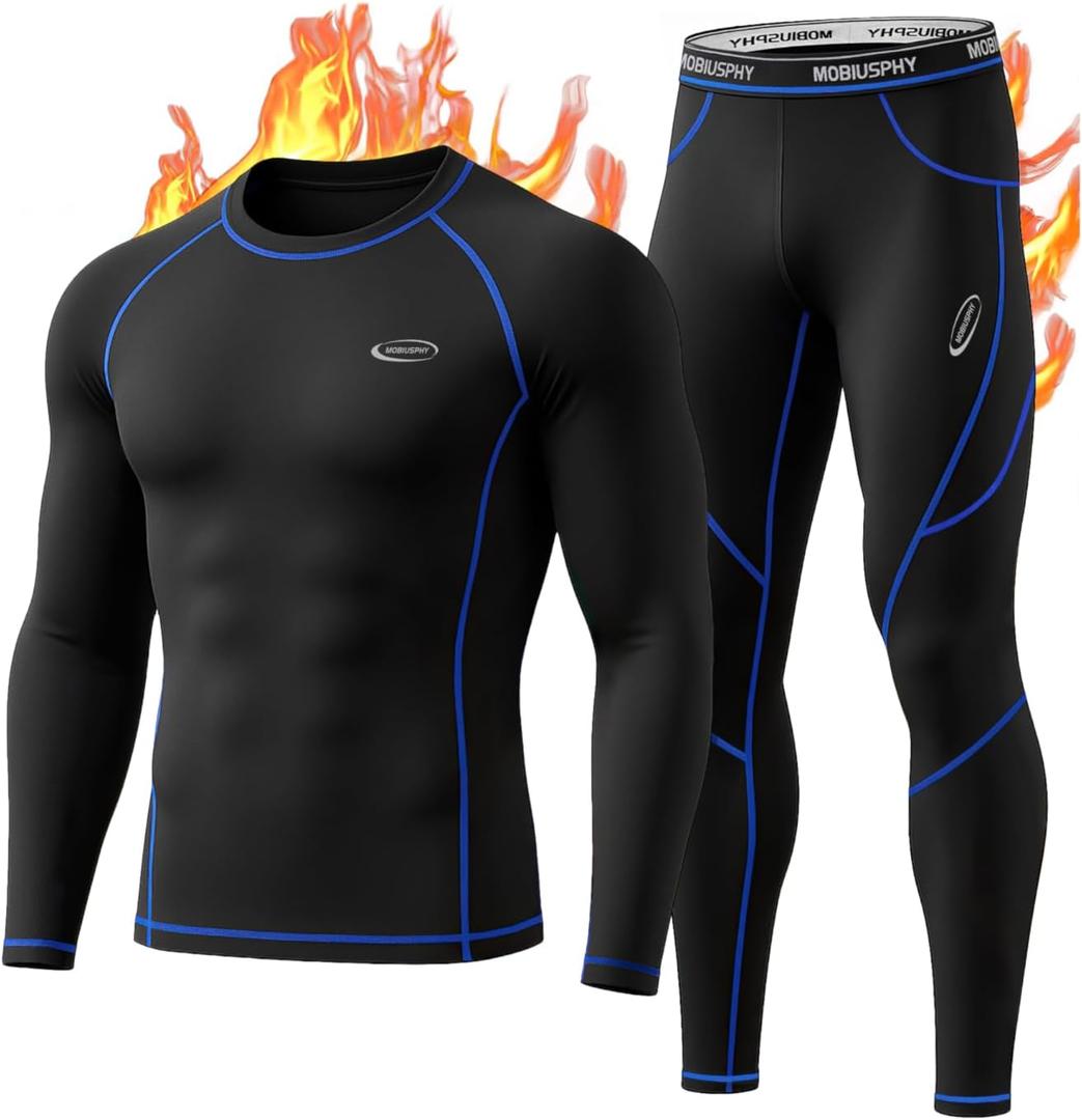 Thermal Underwear for Men Sweatsuits Long Johns Set with Fleece Lined Base Layer Top Bottom Black M