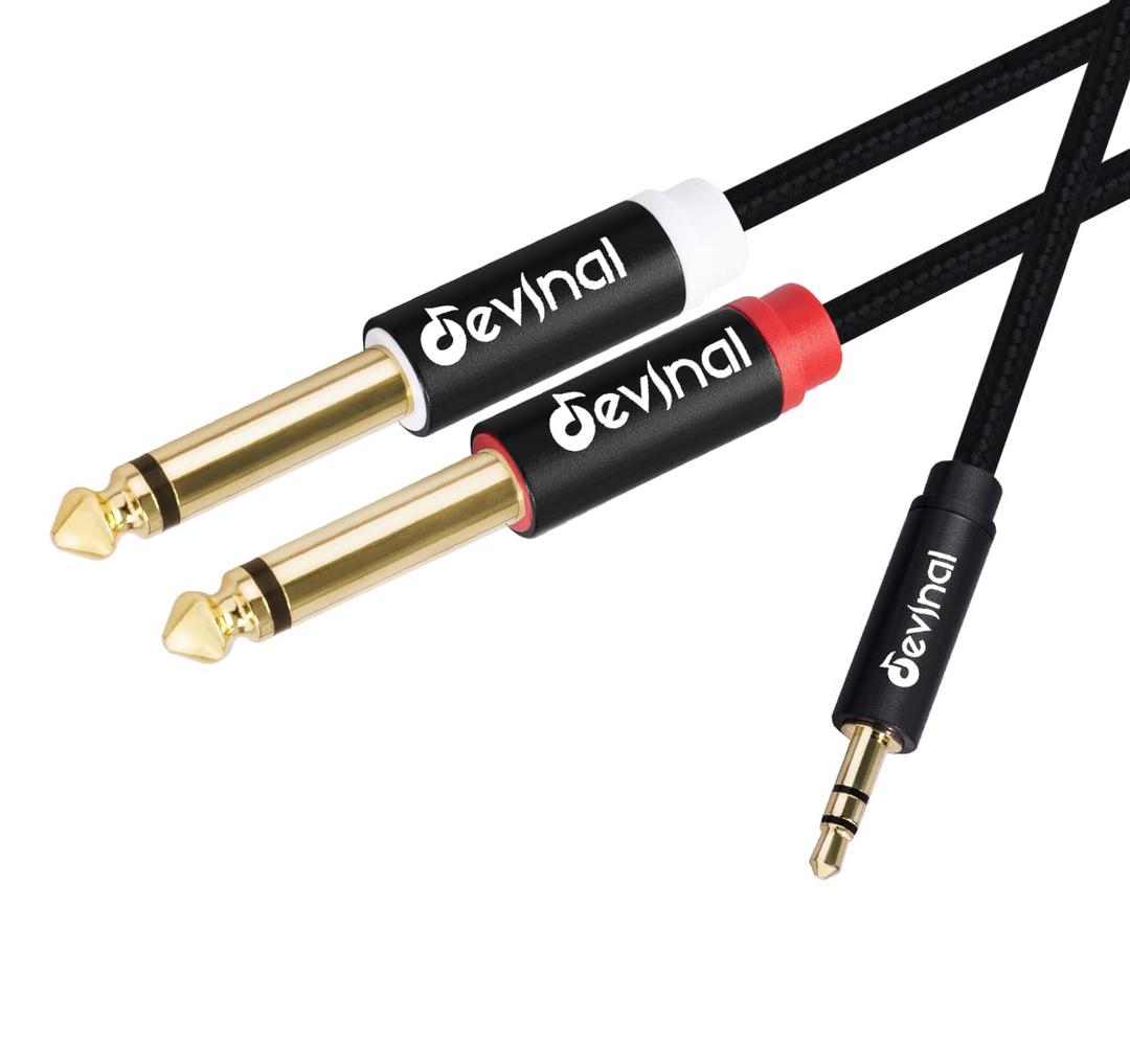 Devinal 3.5mm TRS to Dual 1/4"(6.35mm) TS Y-Cable, 1/8" to Two 6.35mm Mono Stereo Splitter Cord, Compatible for Computer Sound Cards, CD Players, Multimedia Speakers and Home Stereo Systems 6FT