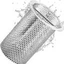 1 Pcs 4" Diameter Commercial Floor Drain Strainer 6" Tall Perforated Cylindrical Mesh 316 Stainless Steel Drain Basket with Carry Handle heavy-duty, for Restaurants, Kitchens, Factories