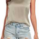 Wantschun Womens Silk Satin Tank Tops Summer Fall Tank Shirt Round Neck Sleeveless Blouse Camisole (Gray, Large)