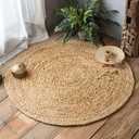 India Artistic Braided Boho Area Rug - Natural Hand Woven Jute Rag, Farmhouse Reversible Rustic Cotton Home Decor, Vibrant (3 Feet Round)