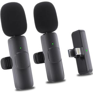 Wireless Mini Microphone for iPhone：2 Pack Lavalier Lapel Mic with AI Noise Cancellation & 70ft Range, 16H Total Battery, Plug and Play Clip-on Android Microphone for YouTube TikTok Podcast Vlogging