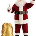 Christmas Santa Claus Costume for Men Adult 11 Pcs Deluxe Velvet Suit Outfit Xmas Santa Holiday Party Cosplay (Large)