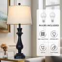 Modern Black Table Lamp for Living Room,30" Tall Bedside Lamp with USB Charging Port,3-Way Dimmable Touch Nightstand Lamp for Bedroom Desk Side Table Office,Black-1P