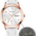 BESTKANG Women's Casual Wrist Watch, Leather Band Analog Quartz Ladies Dress Watch with Calendar Date, Classic Gifts for Her