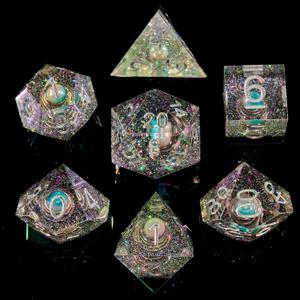 FugaCity Dice Set,Handmade Sharp Edge 7 Piece Resin Dice-Dungeon&Dragons Polyhedral Dice Set, D&D Dice Set with Gift Dice Case for RPG MTG Table Games (A-mini Planet)