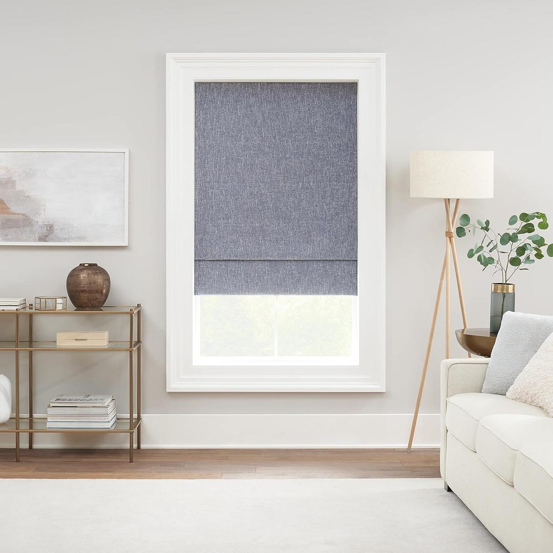 Eclipse Drew Noise Reducing Blackout Cordless Lined Window Roman Shade for Living Room, 33 in x 64 in, Blue 